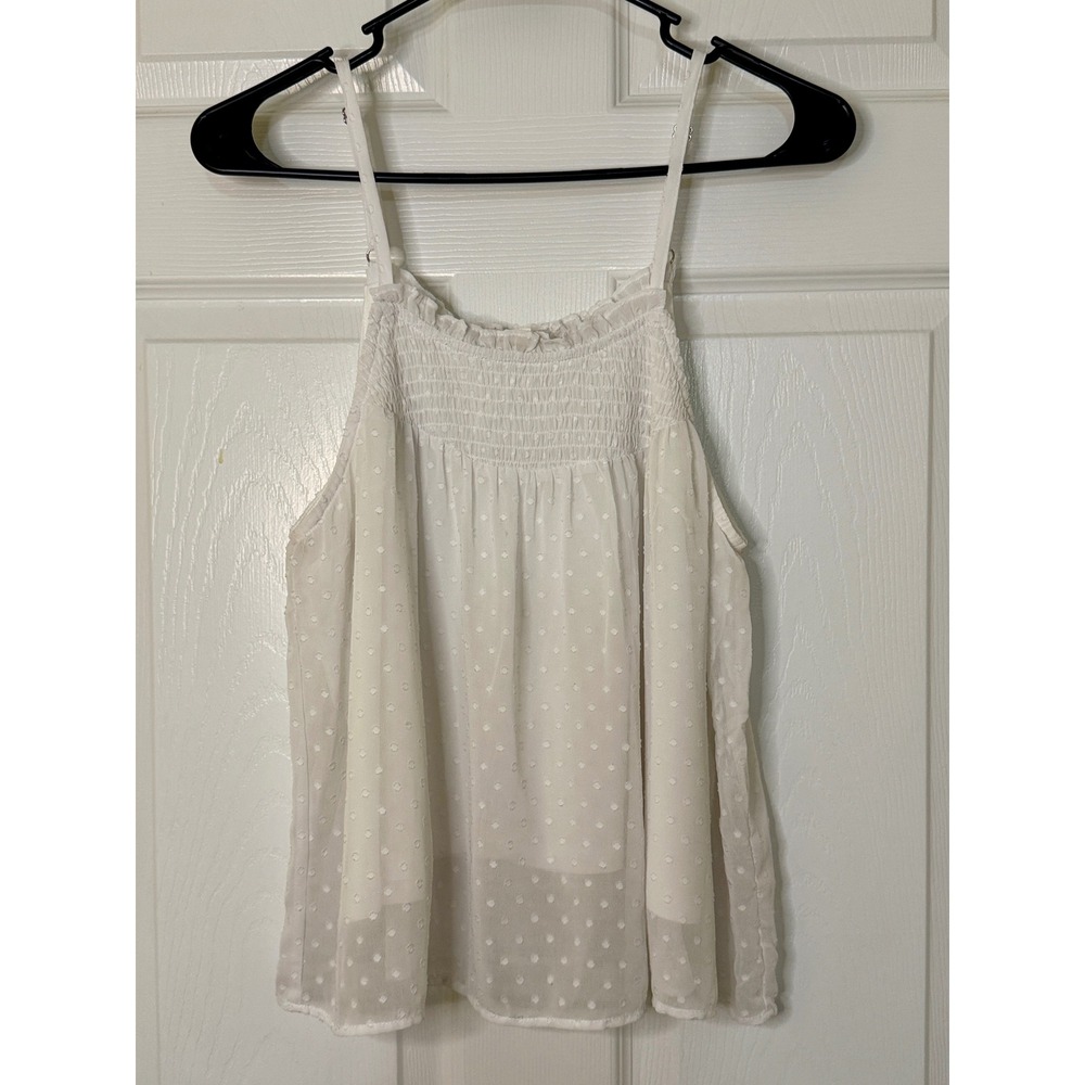 &merci Camisole Women Medium White Swiss Dot Smocked Boho Tank Top